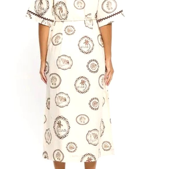 MAXI SIZE LARGE BUTTON DOWN SHORT SLEEVE RICK RAK TRIM CIRCLE PRINT SHIRT DRESS - Picture 3 of 4